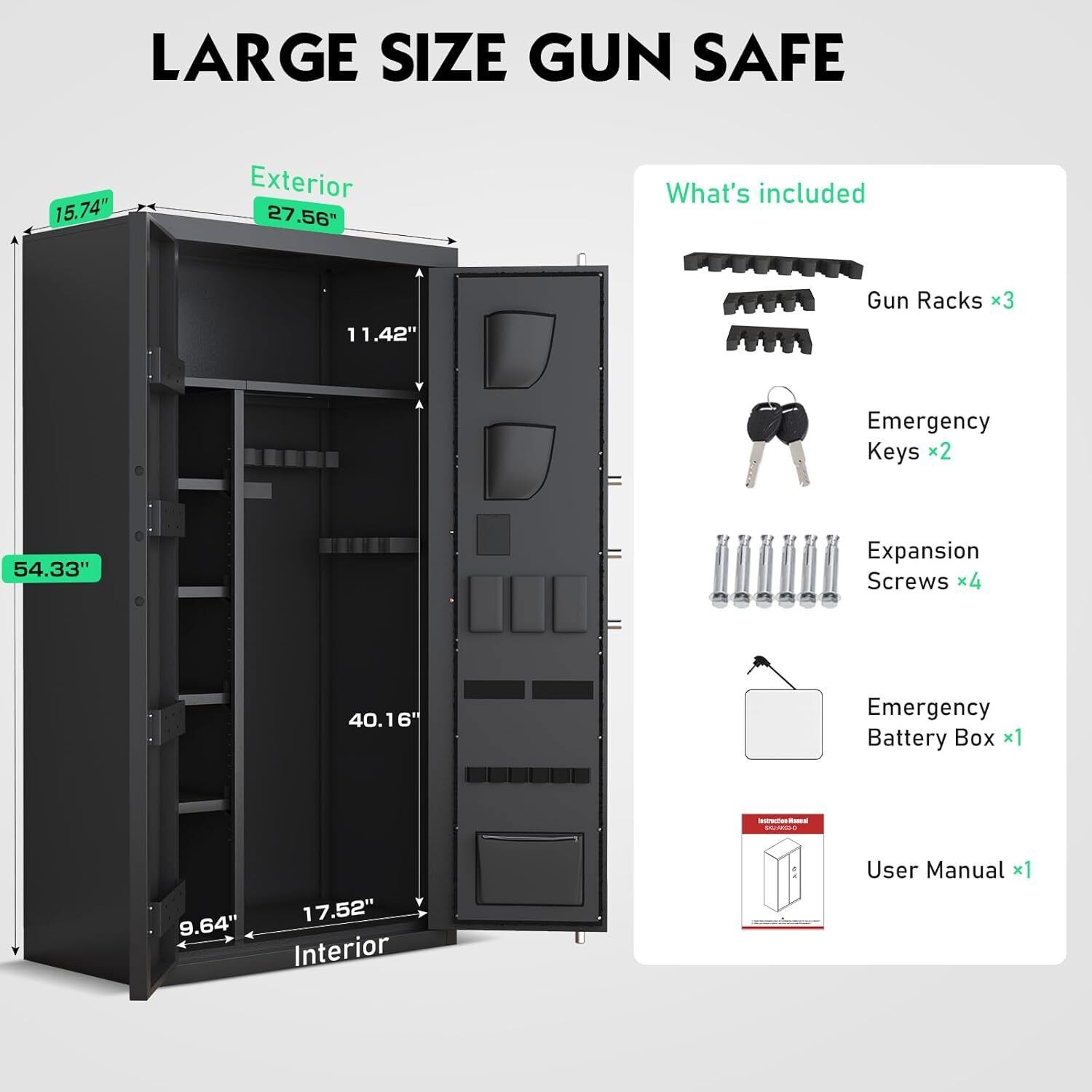 Extra Large 30-40 Gun Safe for Home - Unassembled Rifle Storage with 2 Doors