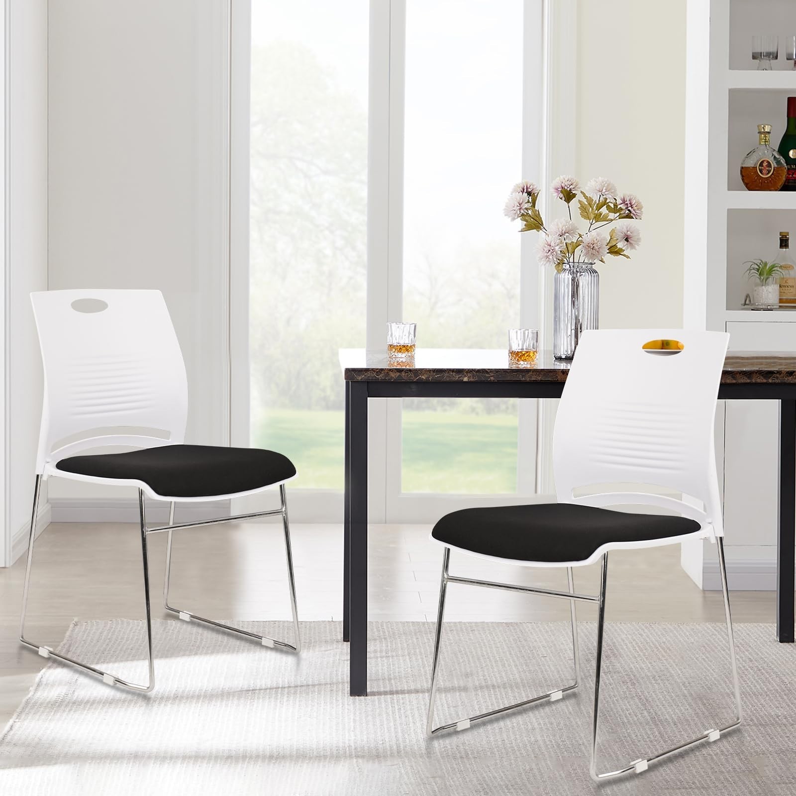 CLATINA Stacking Home Office Guest Chair, Reception Chairs,No Wheels,White