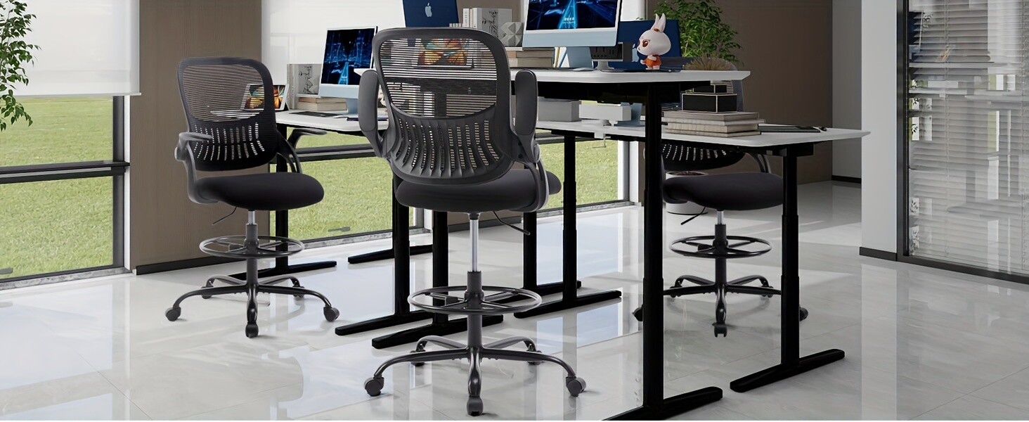 Tall Office Chair Tall Standing Desk Chair Counter Height Adj. Mid Back Mesh