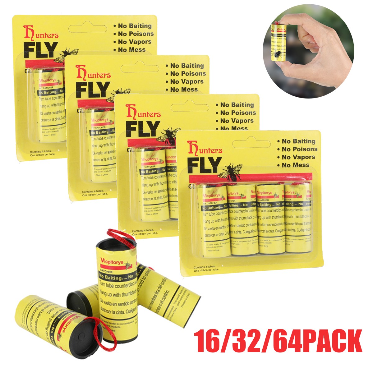 64/32Pcs Sticky Fly Trap Paper Insect Bug Catcher Glue Tape Strip for Home New