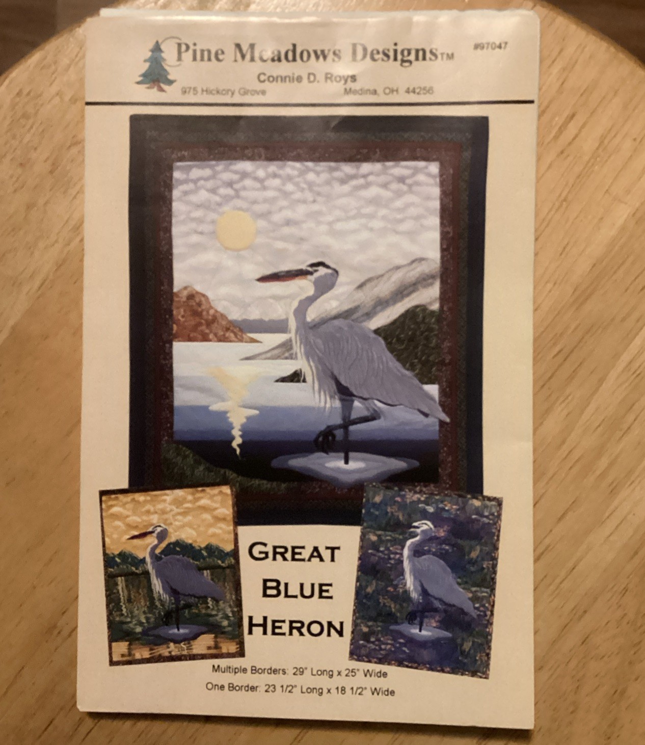 Pine Meadows Design "GREAT BLUE HERON" 25"x29" New - Machine Applique