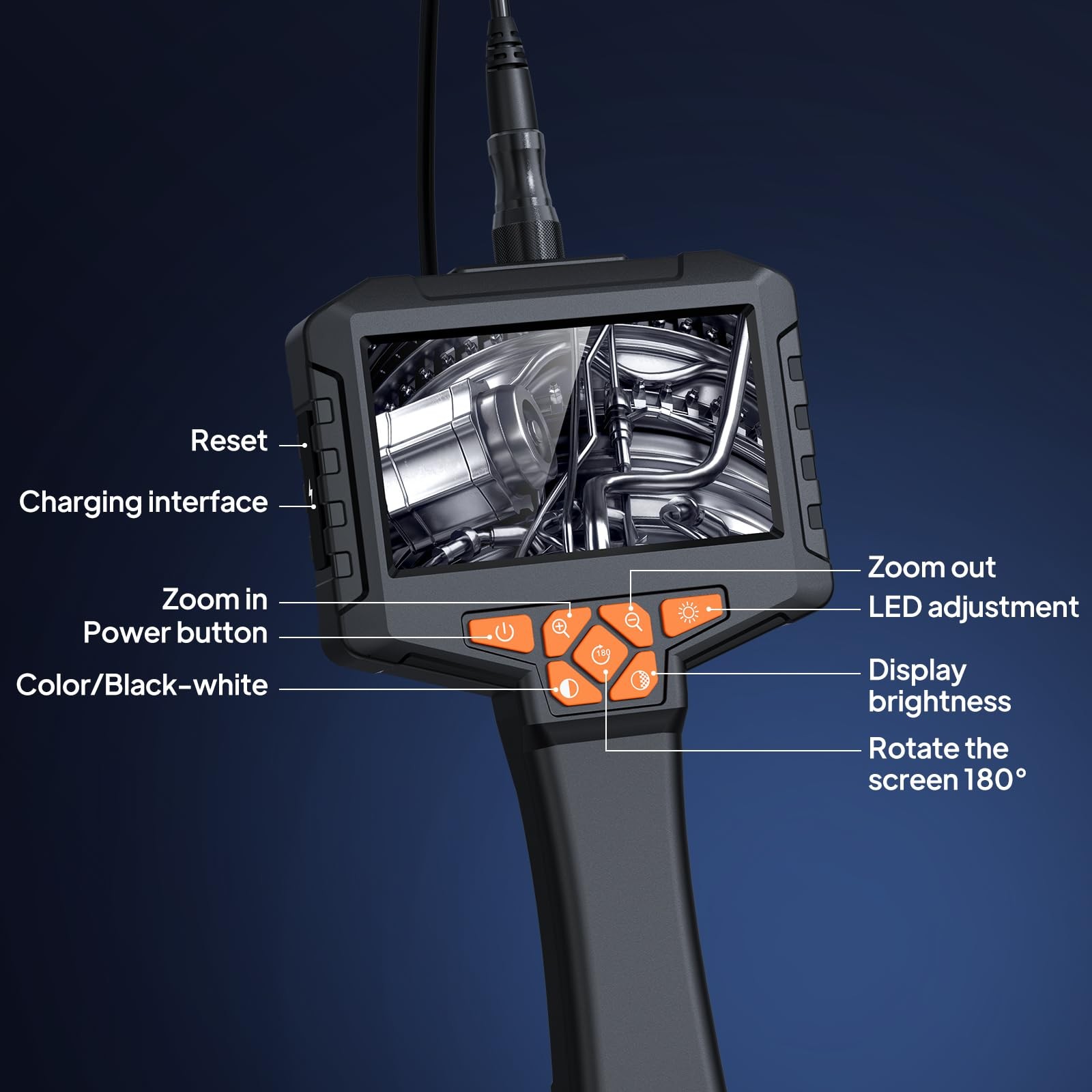 50FT Borescope Camera with Light, 4.3'’ Endoscope with 8 Adjust Lights, 1080P...