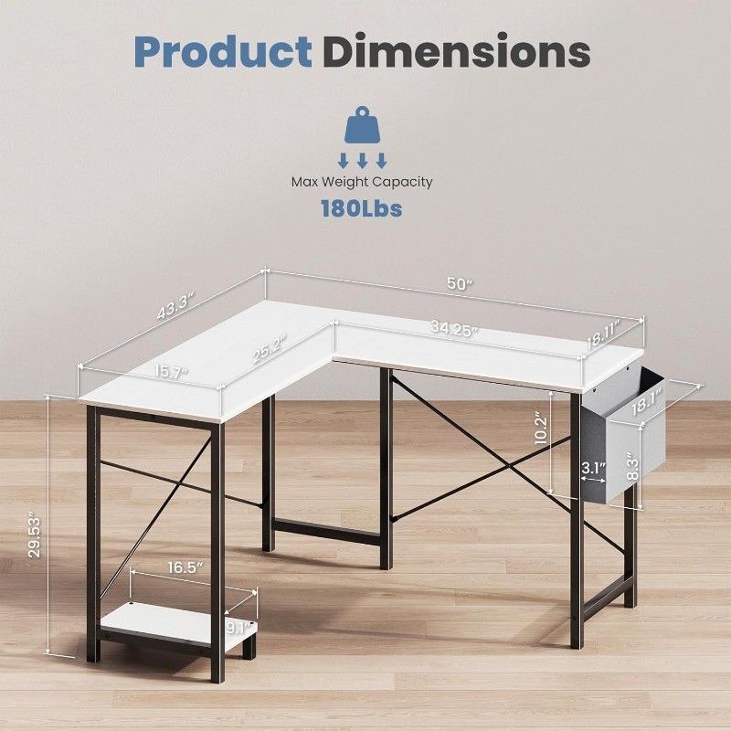 Shaped Desk Computer Gaming Corner Table 50 Inch Home Office Writing Student
