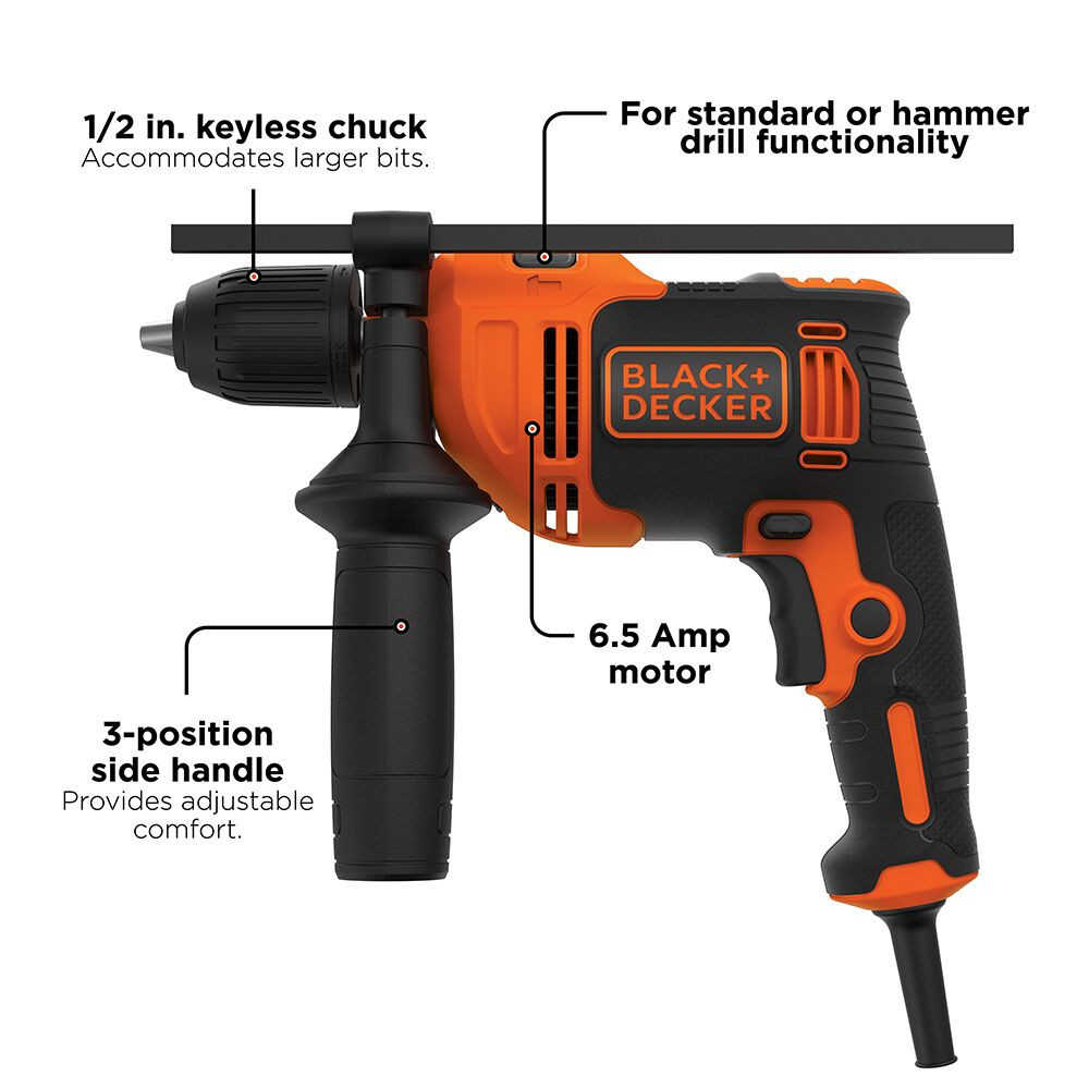 BLACK+DECKER 6.5 Amp 1/2 in. Hammer Drill - BEHD201