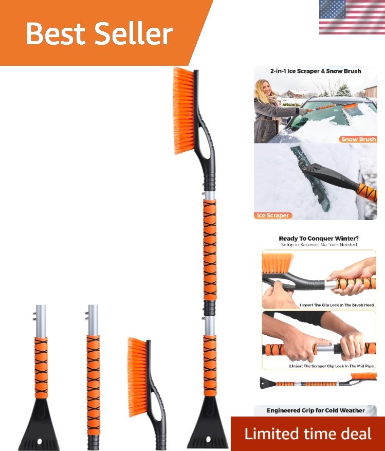 Dual-Action 43" Telescopic Snow Brush with Foam Grip for Smooth Winter Cleanup