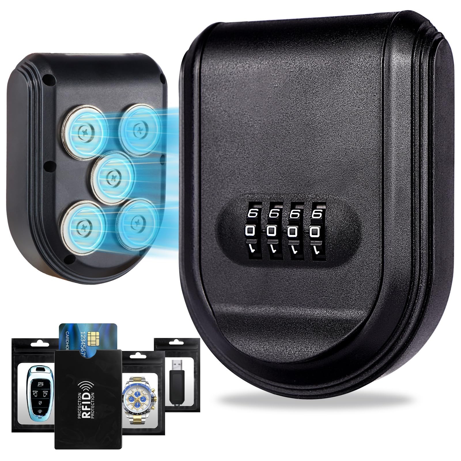 Magnetic Key Box Under Car Vehicle Waterproof Key Holder 4-Digit Lock