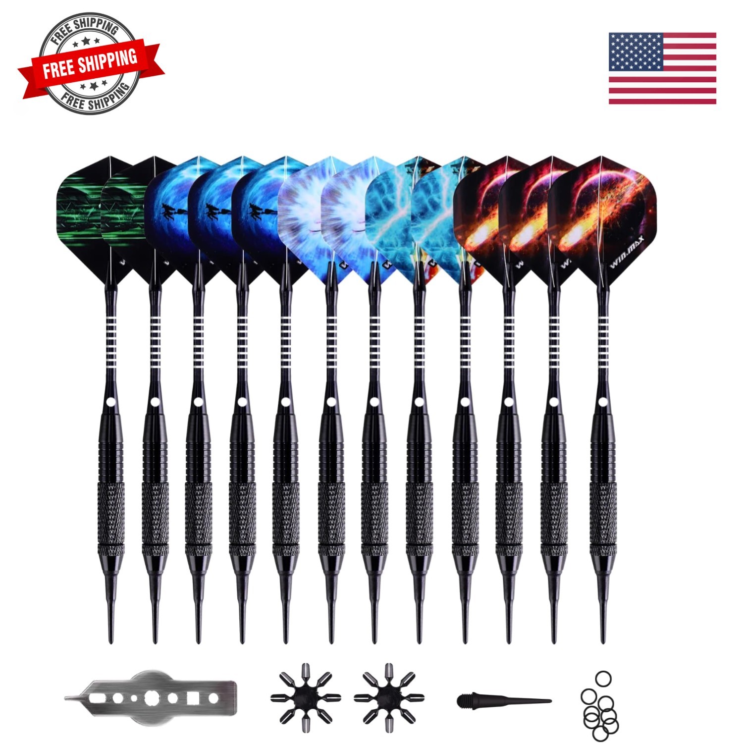 Darts Plastic Tip - Soft Tip Darts Set - 12 Pcs 18 Gram with 100 Extra Dart T...