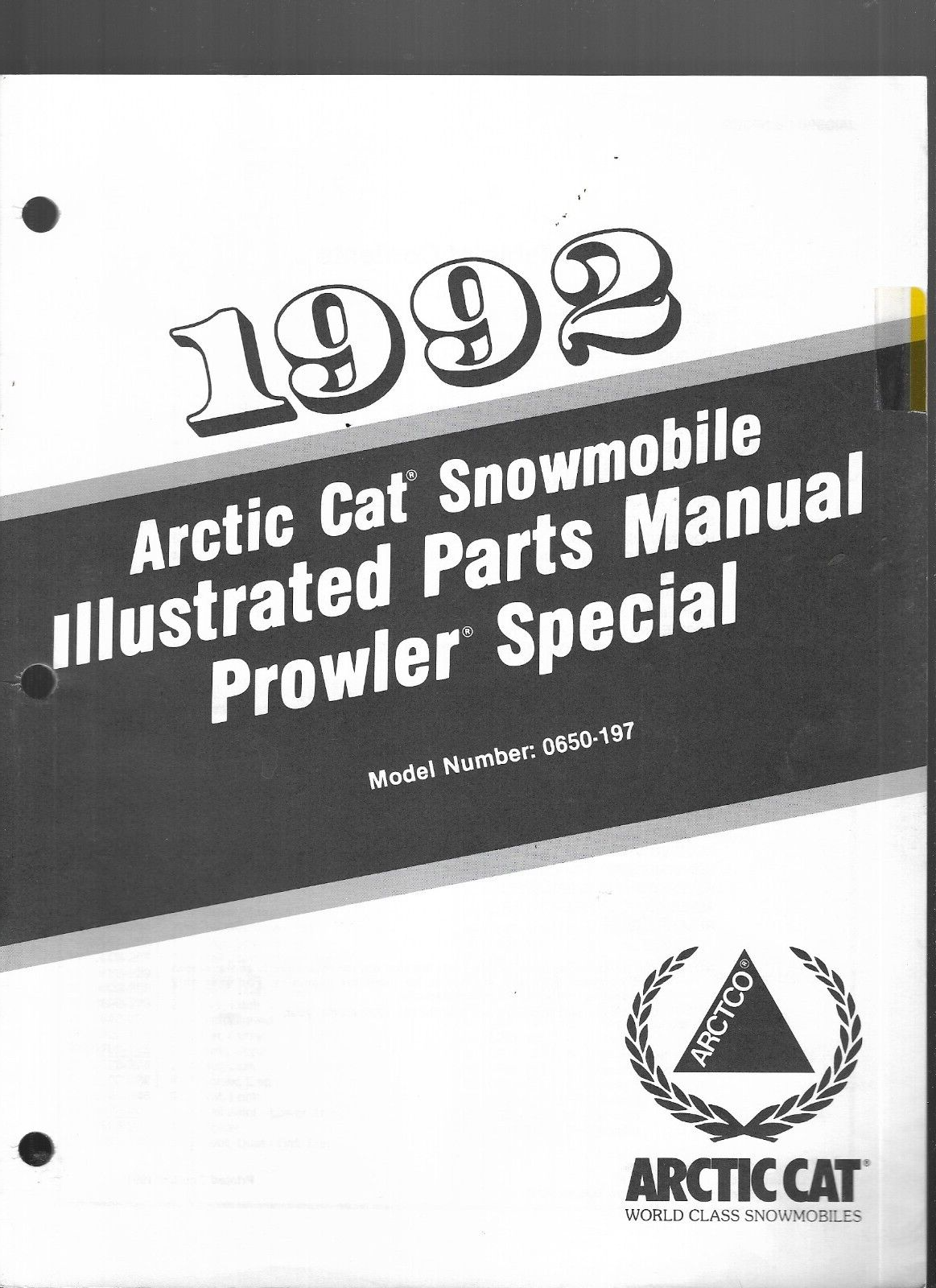 1992 Arctic Cat Snowmobile Illustrated Parts Manual Prowler Special 0650-197
