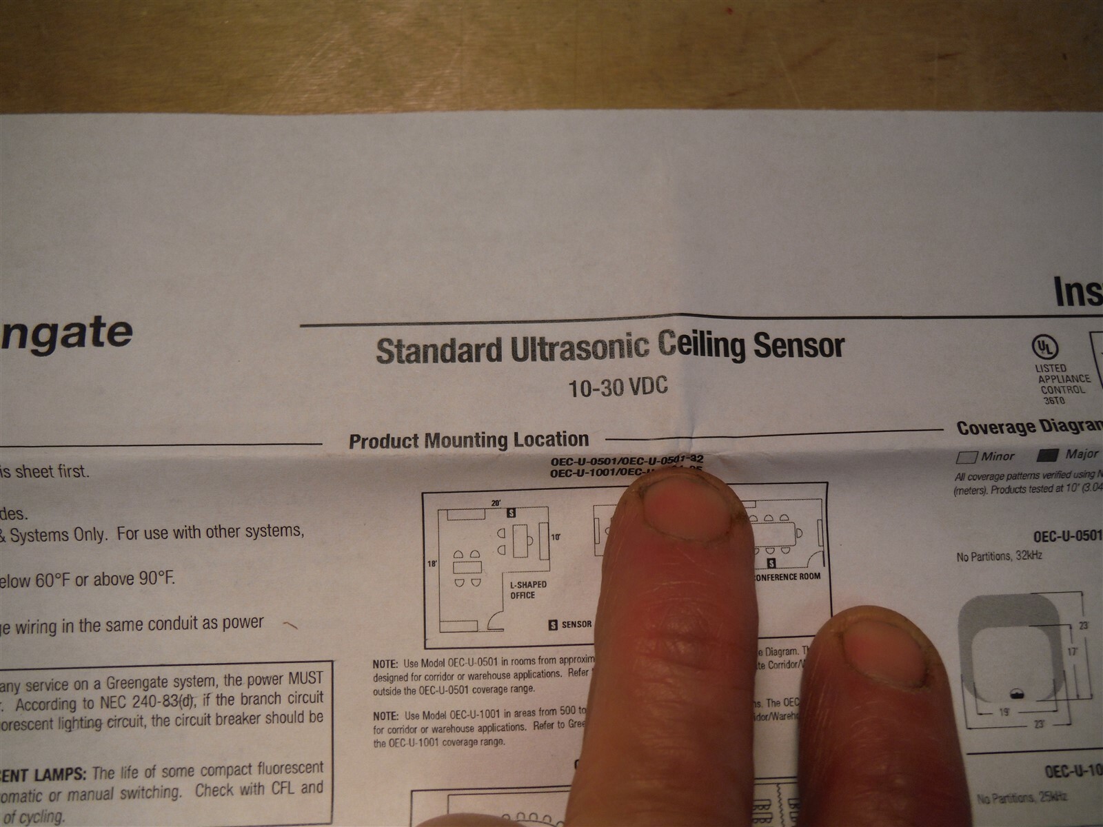 Cooper Greengate OEC-U-0501 • Small Area Room Ceiling Sensor 10-30 VDC NIB *204c