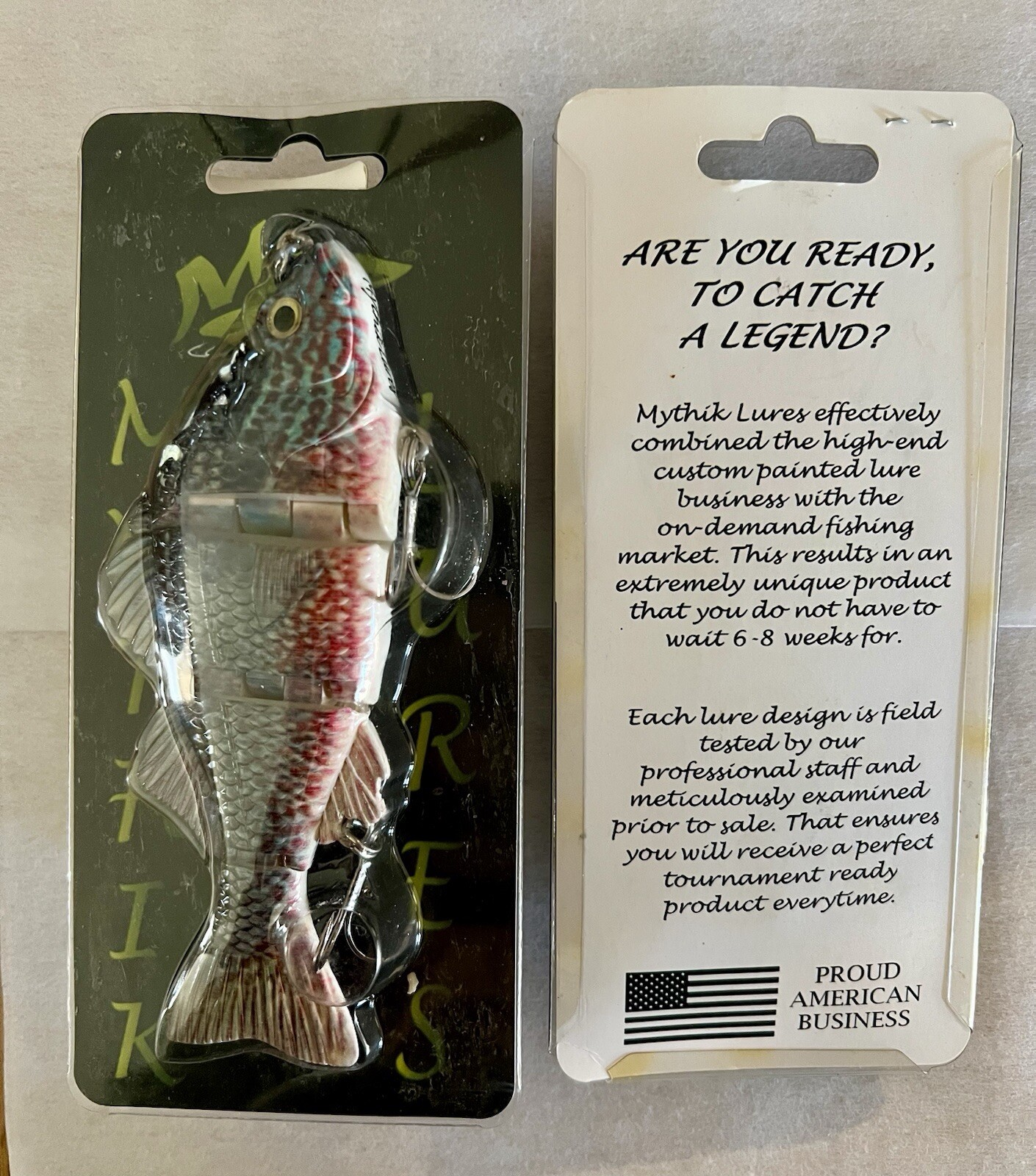 NIP MYTHIK LURES 6” JOINTED HARD BODY BLUEGILL SWIMBAIT.