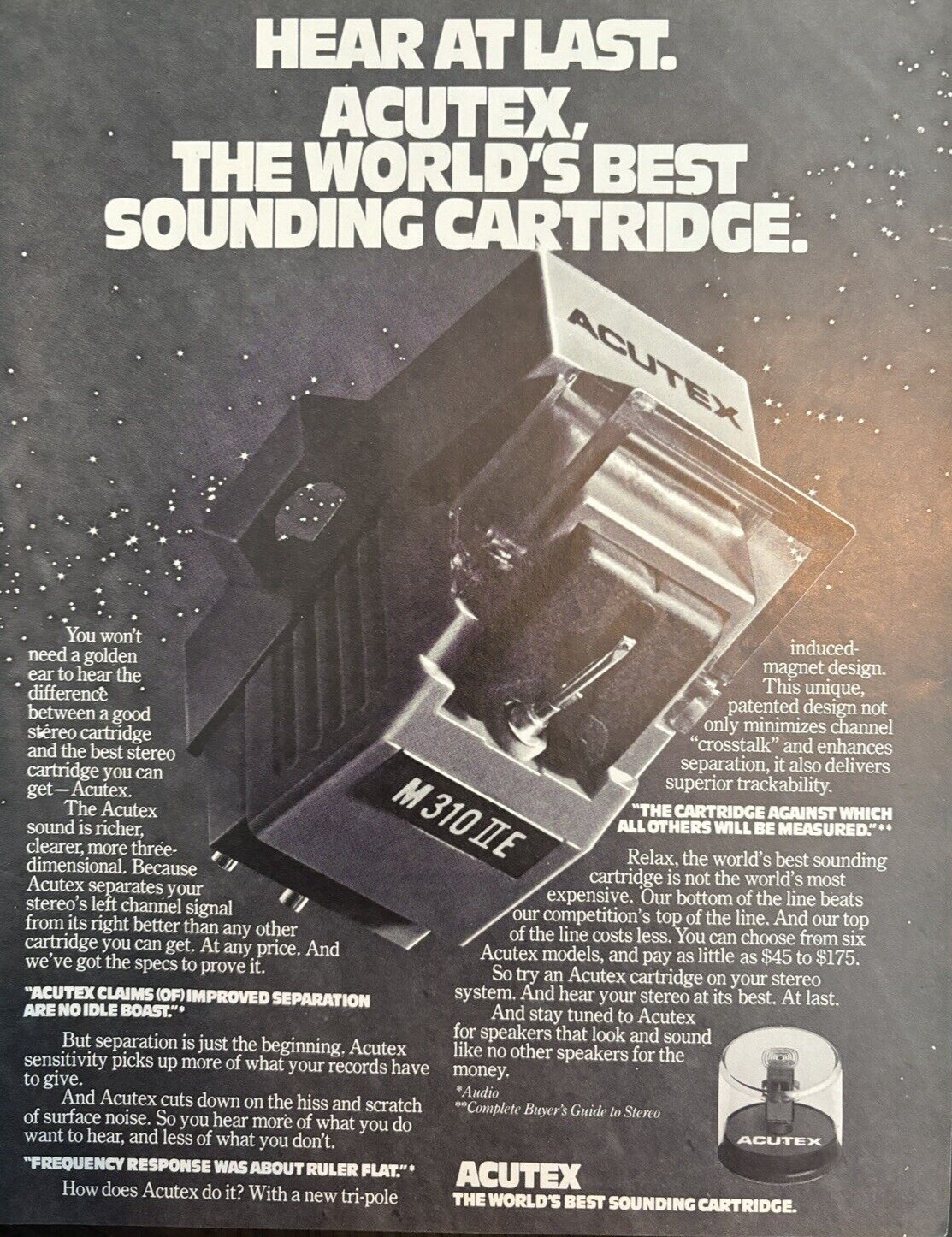 1978 Acutex Best Cartridge Stereo M310IIE Sound Frequency Vintage Print Ad