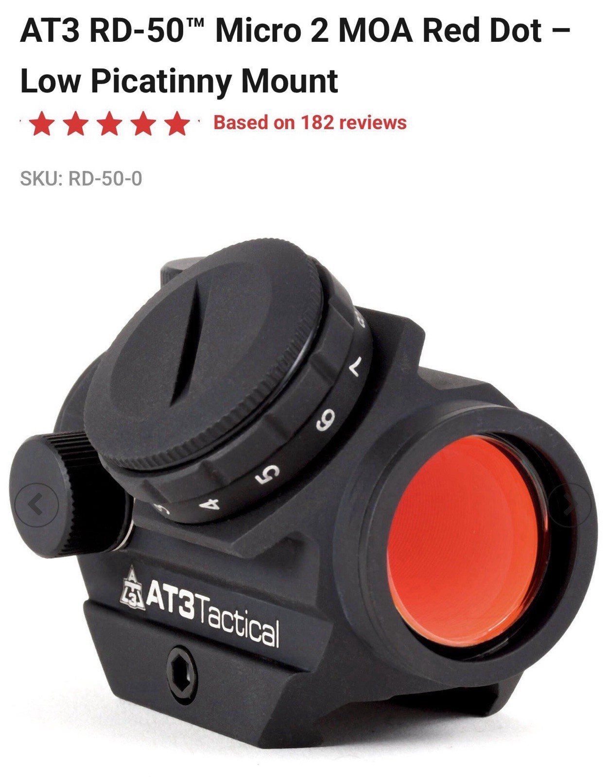 AT3 Tactical RD-50 Micro 2 MOA Red Dot – Low Picatinny Mount with Box