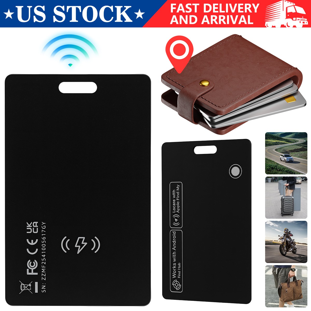 Slim Rechargeable Wallet Tracker Card IP68 For iPhone Apple Find My & Google