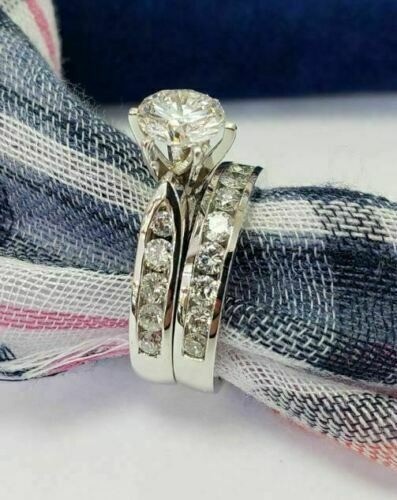 Round Cut 2.10 Ct Diamond Lab-Created Engagement Ring Set 925 Sterling Silver