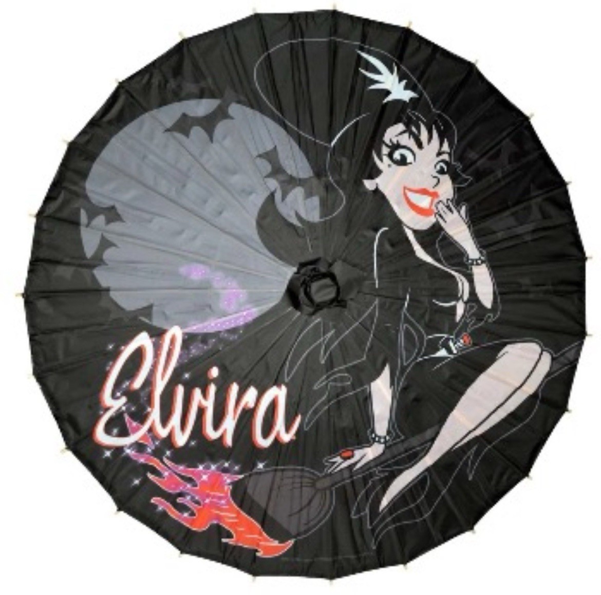 Kreepsville 666 Fabric Shade Parasol Bamboo Handle 32" Wide Elvira MOTD