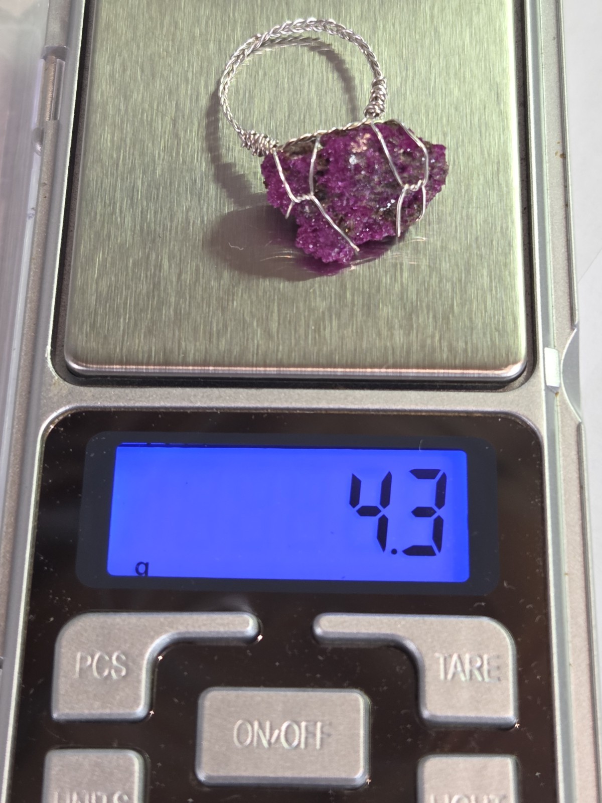 Genuine Handcrafted 999 Fine Silver Wirewrapped Ring With Rough Ruby Corundum
