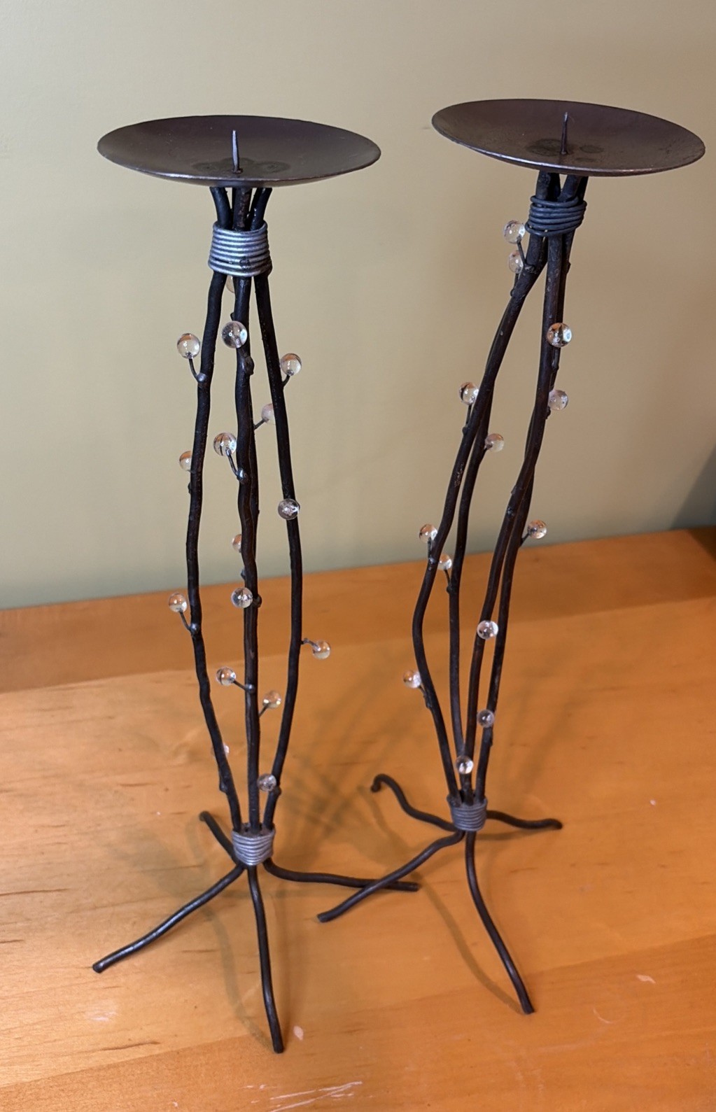 Silver Twig Metal With Beads Candle Pillar Candle Holder Stand Display