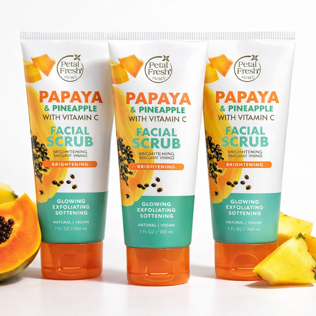 Lot of 3 Petal Fresh Papaya & Pineapple Vitamin C Facial Scrub Vegan 200ml