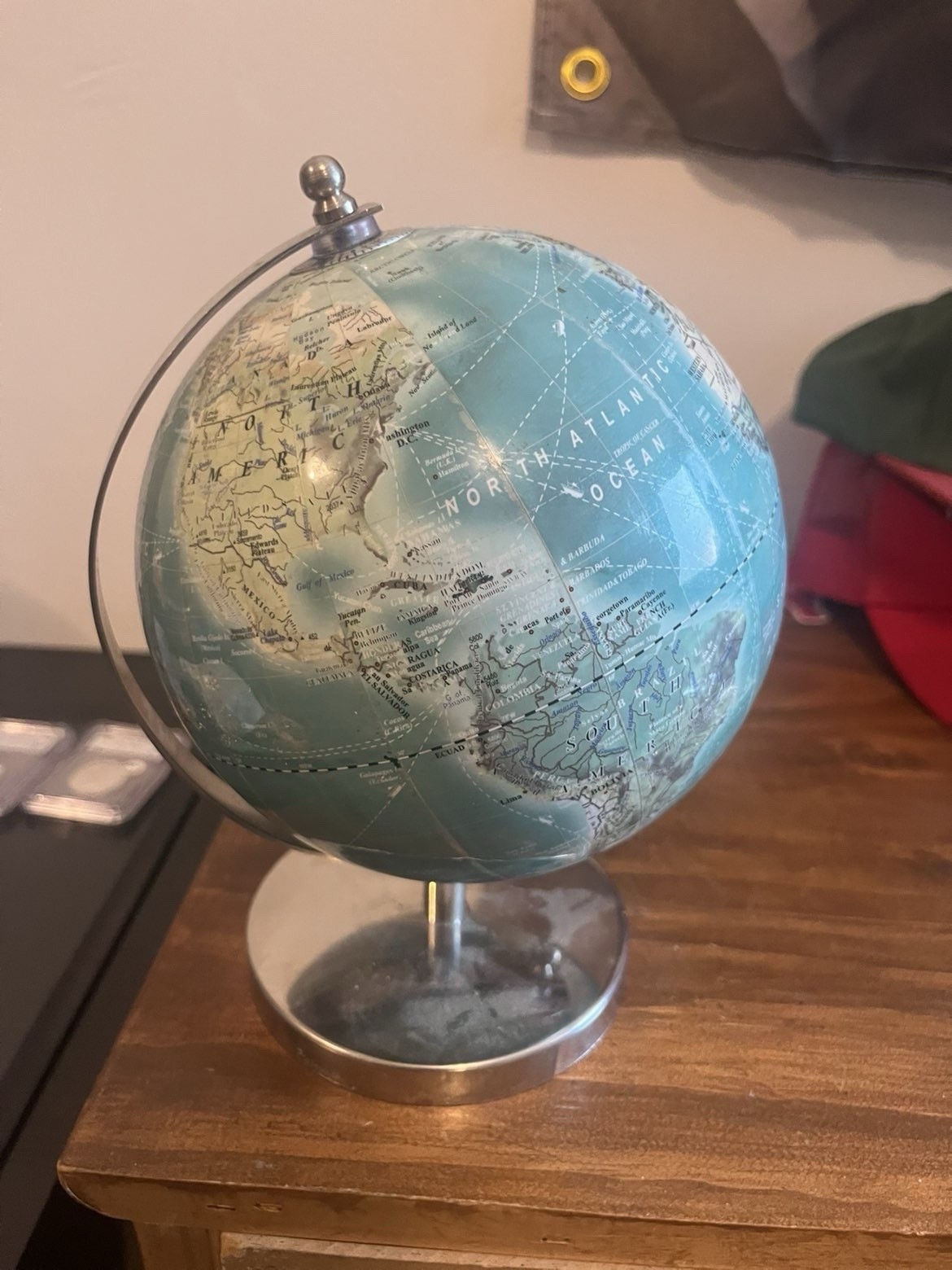 Tabletop World Globe Rotating Blue Earth w/ Silver Metallic Metal Base Stand