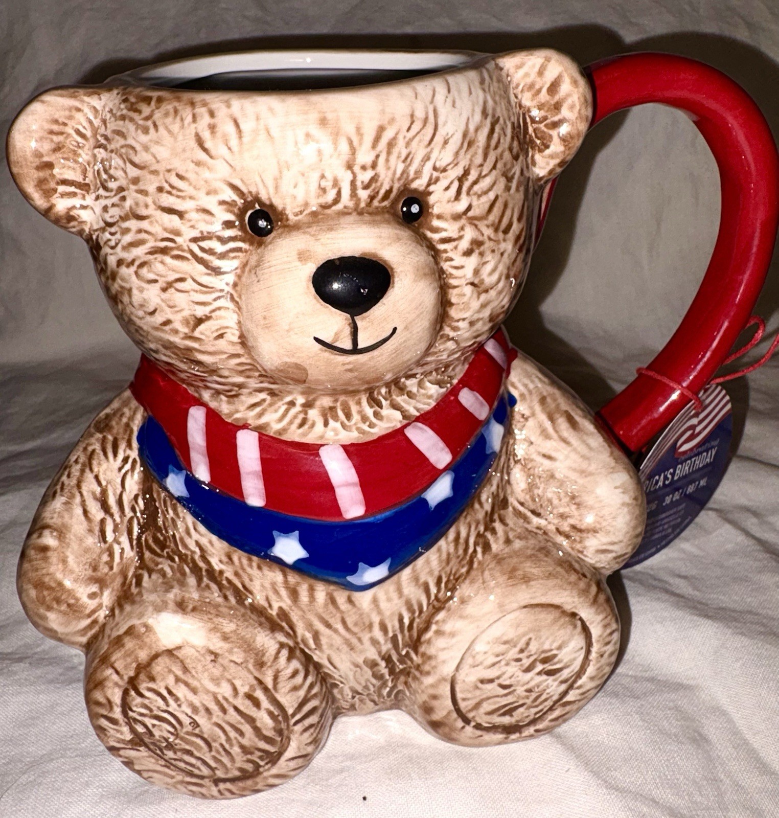 Patriotic Teddy Bear Coffee Mug Red White and Blue USA NEW