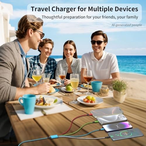 4 in 2 Multi Charging Cable, USBA/C Universal Charging Green&Red&Blue&White