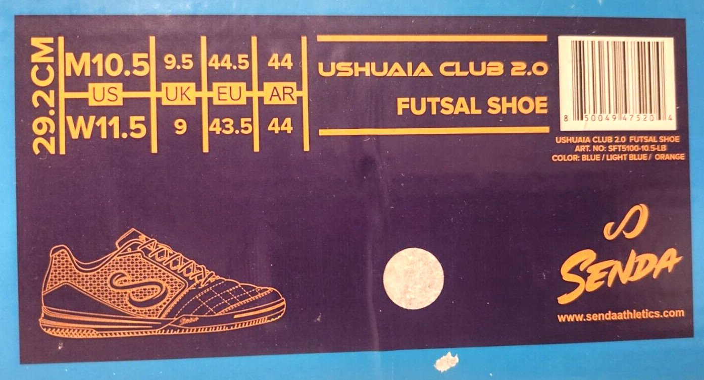 Senda Ushuaia Club 2.0 Futsal yellow blue gum sole indoor soccer Shoes Mens 10.5