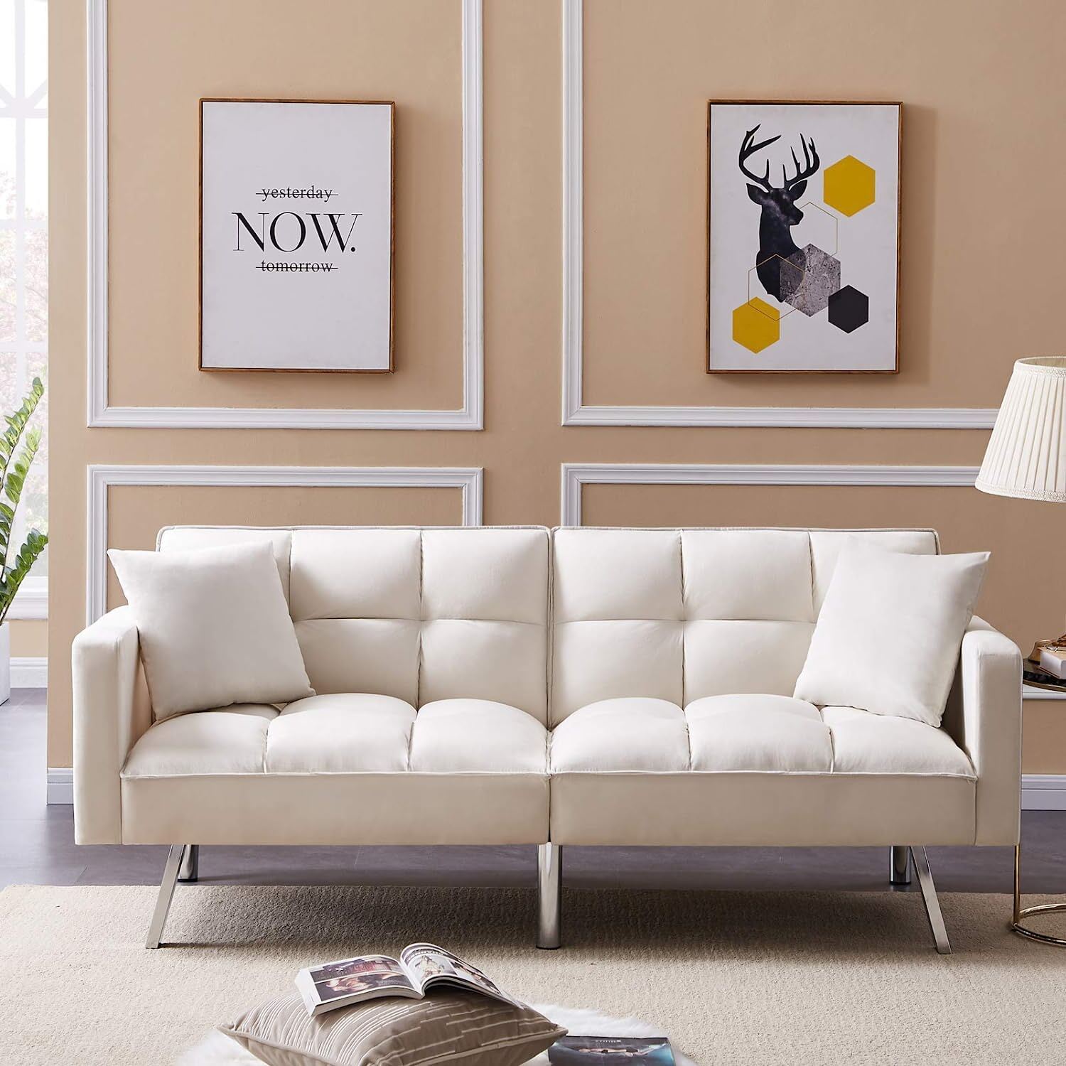 Futon Couch Sleeper Sofa Bed Convertible Loveseat Reclining Sofa Bed with Pillow
