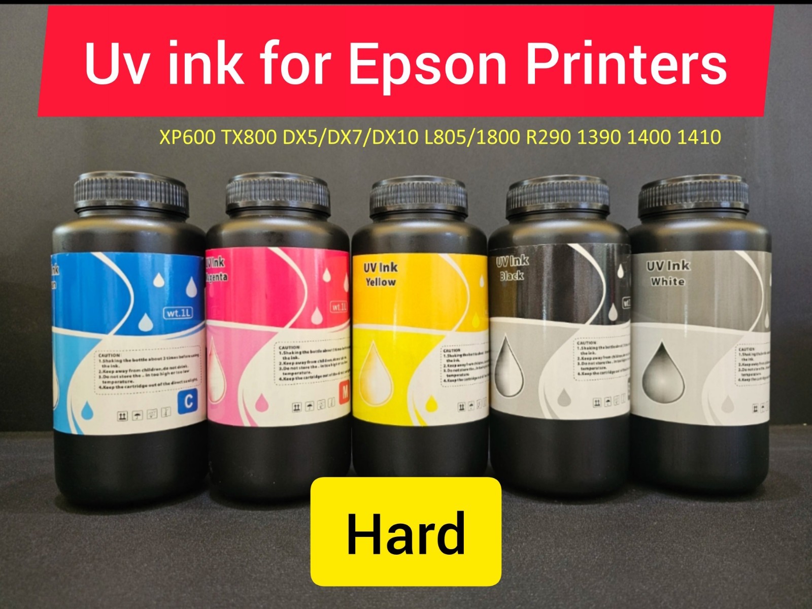 hard Led UV ink Curable 5 x 500ml Flatbed Printer L800 L1800 R1390 R1400 DX5 DX7