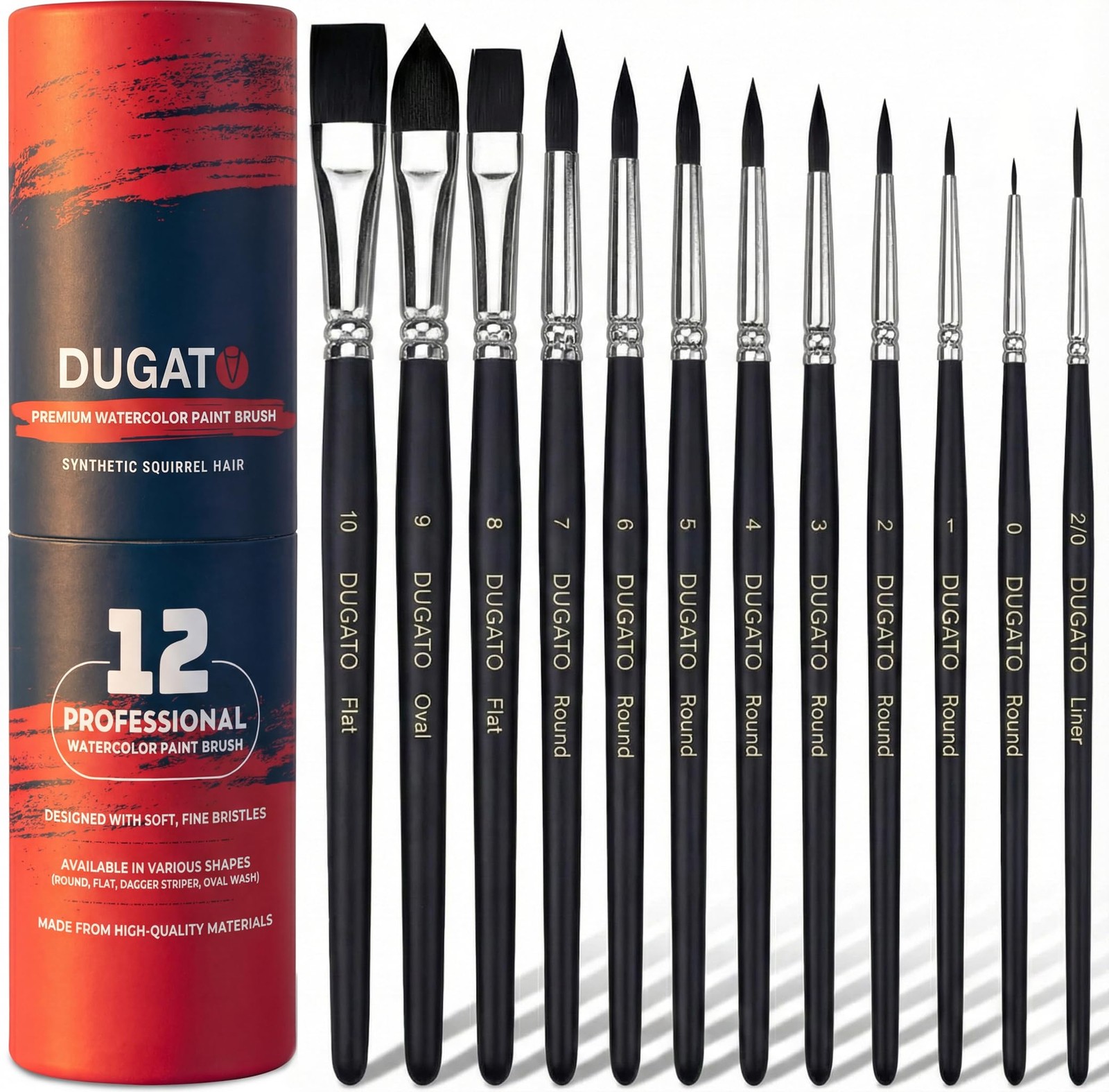 Watercolor Brushes Professional, 12pc Artist Paint Brush Set - Synthetic Bristl