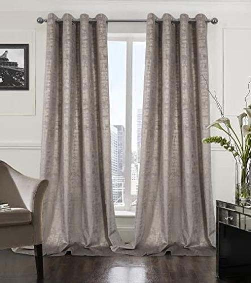 Champagne Soft Velvet Curtains 52"W x 120"L (Pack of 2) Champagne (Gold Print)