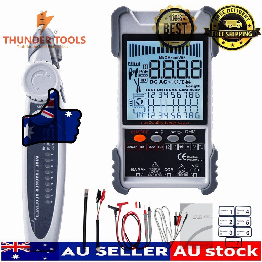 Thunder Tools Handheld Portable 2in1 Network Cable Tester Multimeter LCD