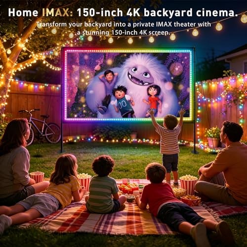 Projector Screen with Stand, USB String Lights Connection 16:9 4K HD 150 inch