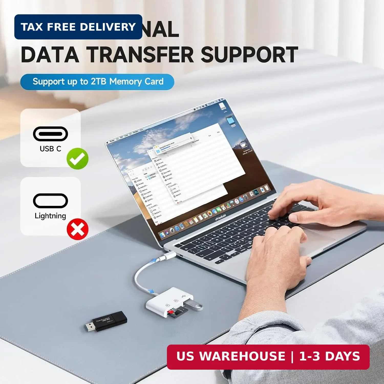 USB C SD Card Reader, 3 in 1 USB-C Memory Card Adapter with Dual Slots (SD/Micro