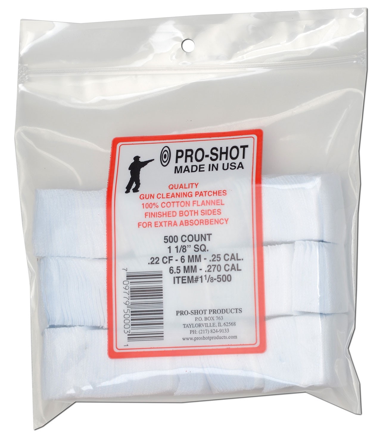 Pro-Shot 118500 Cleaning Patches .22/ .270 Cal 1.125" Square Cotton Flannel 500