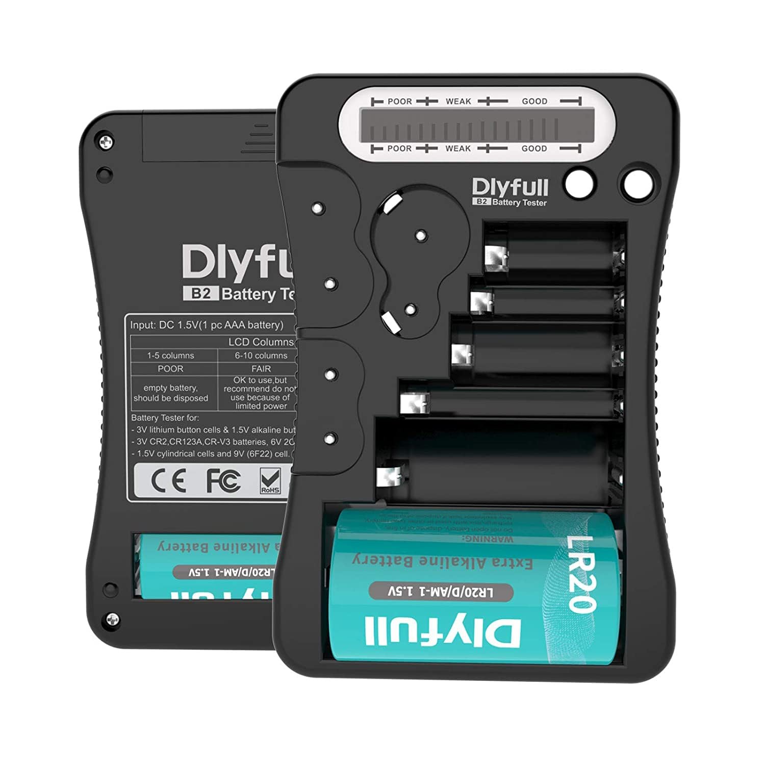 Battery Tester, Dlyfull LCD Display Universal Battery Checker for AA AAA