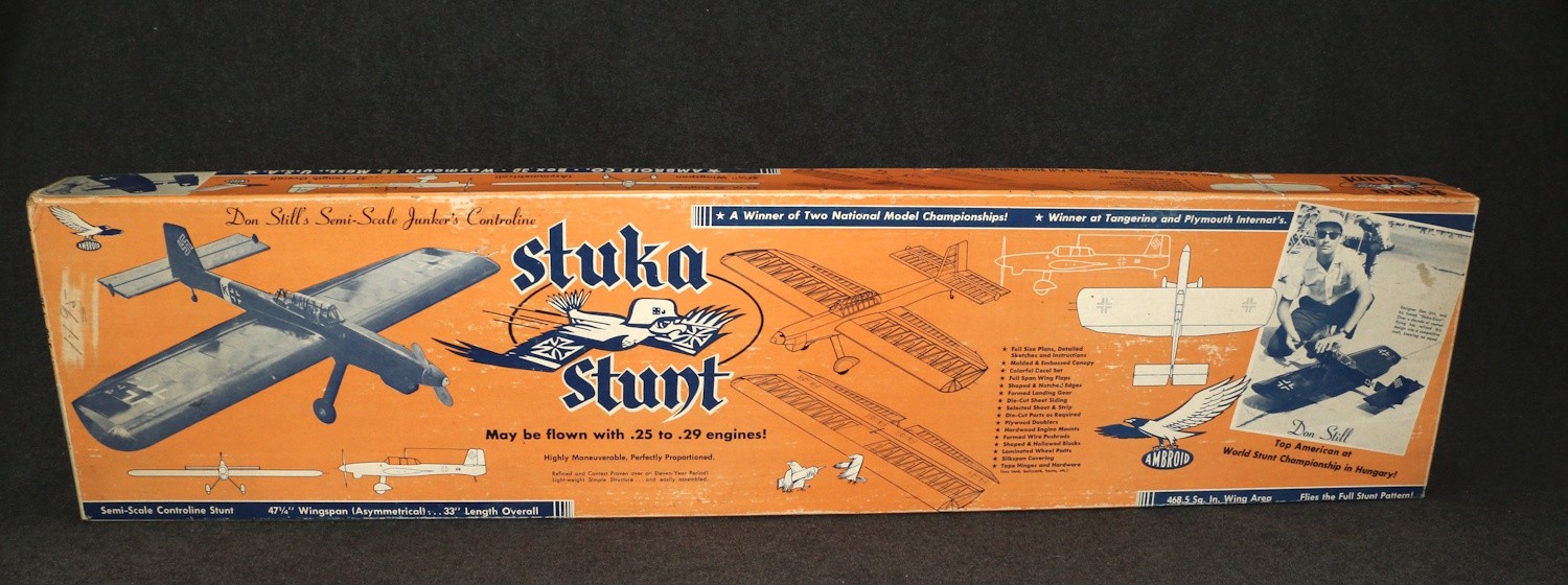 RC Airplane Ambroid Stuka Stunt Control Line Balsa Model 47.25" Wingspan