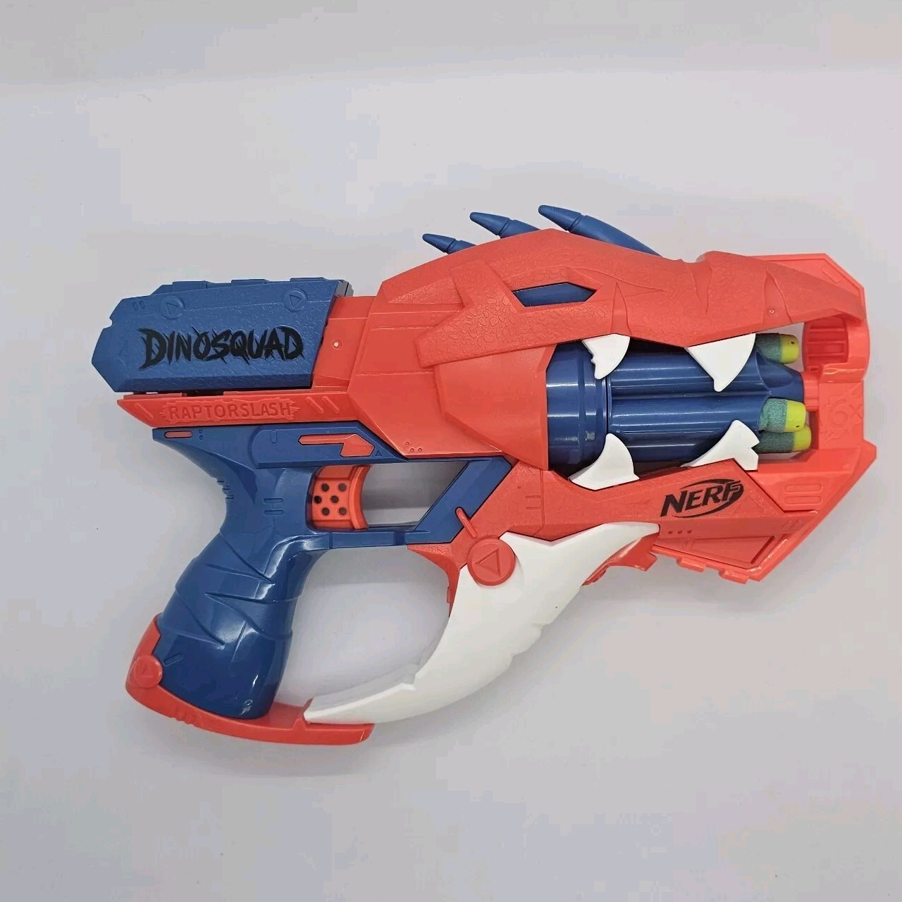 Nerf DinoSquad Raptor-Slash Dart Blaster, 6-Dart Rotating Drum, Slam Fire-Used