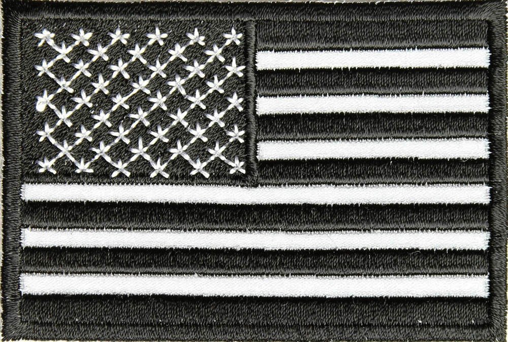 Reflective USA American Flag Black & White Embroidered Small Patch Biker