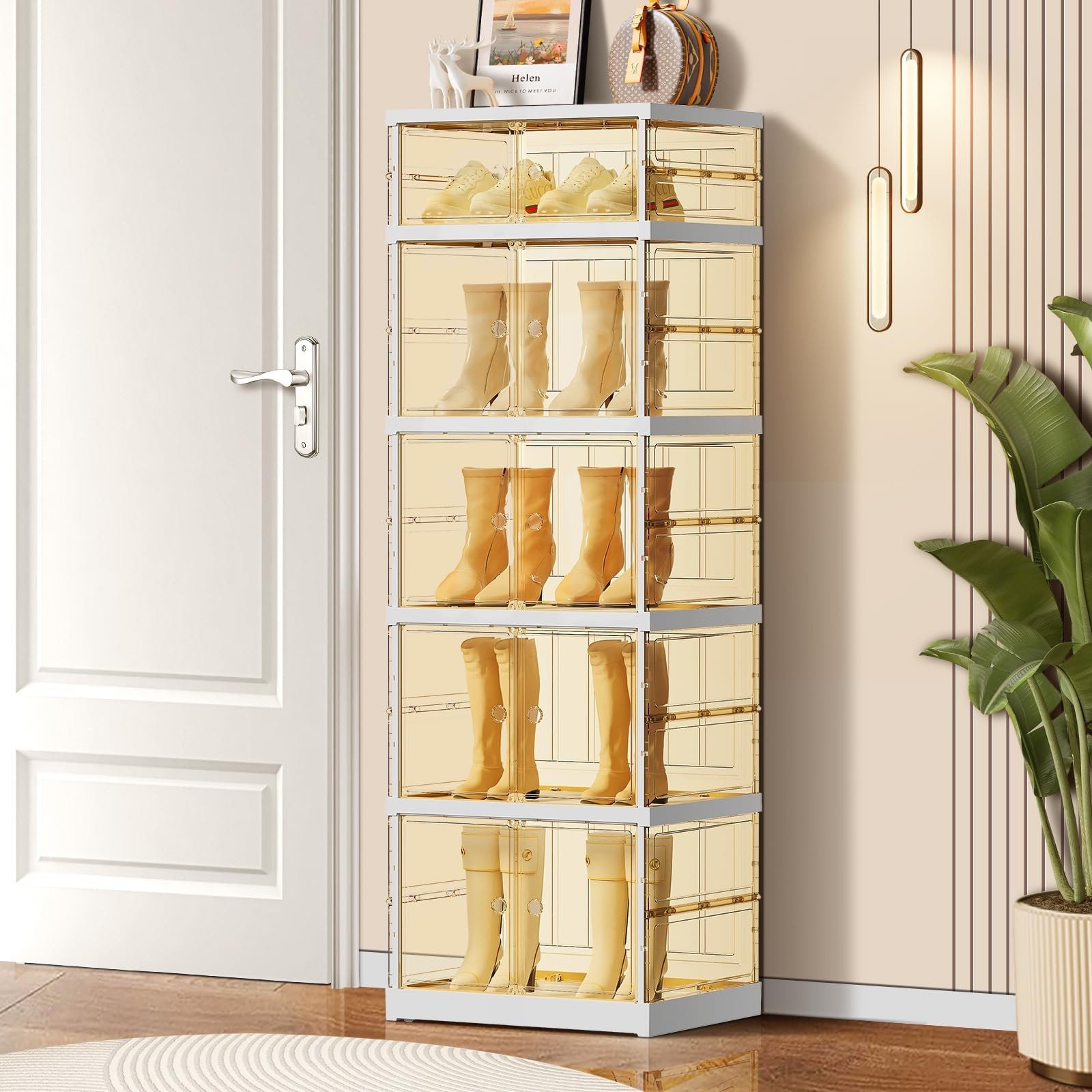 5-Tier Foldable Shoe Rack for Closet Entryway 5-10Pairs,Stackable Clear Shoe ...