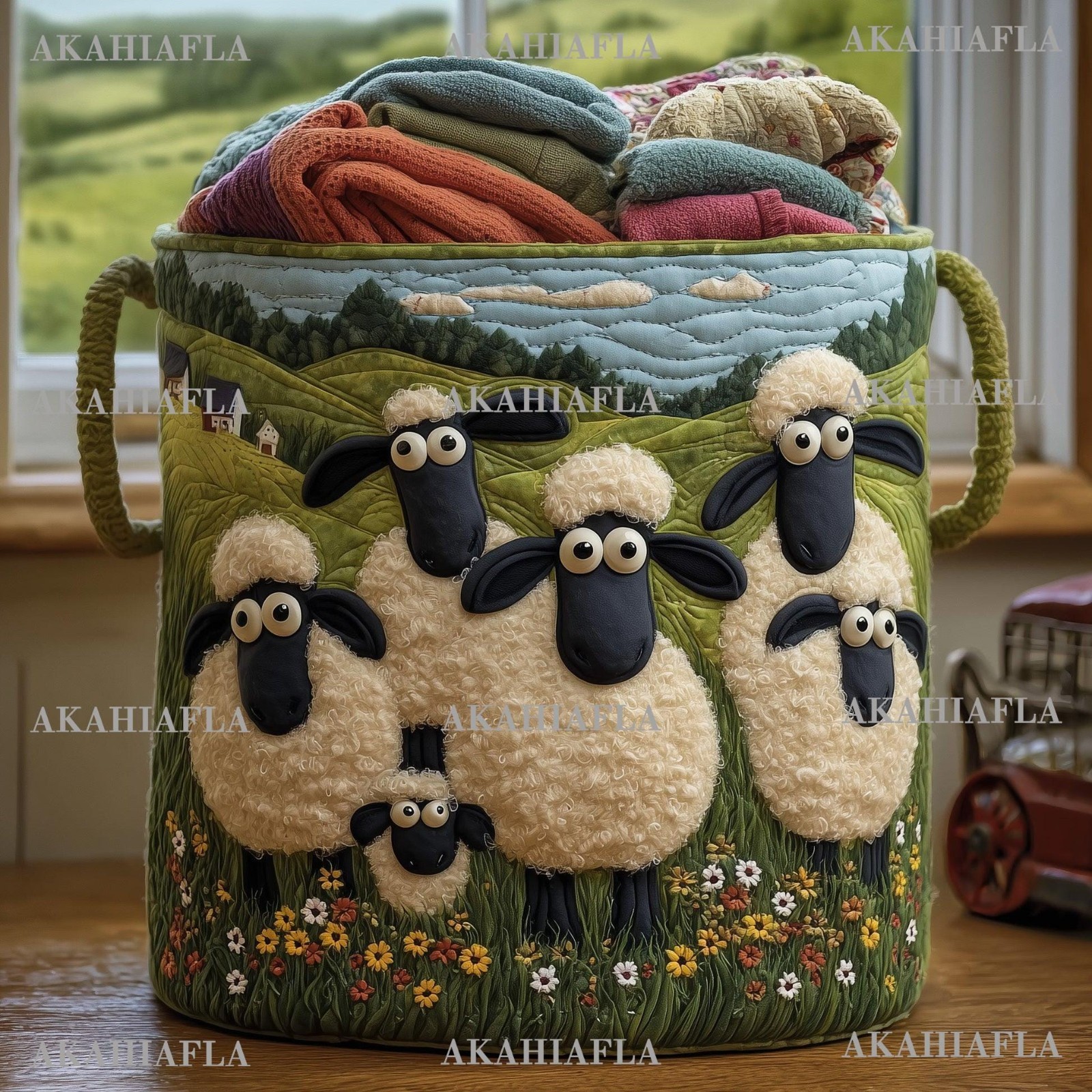 Sheep Heaven Quilted Laundry Basket, Sheep Laundry Hamper, Sheep Laundry Room De