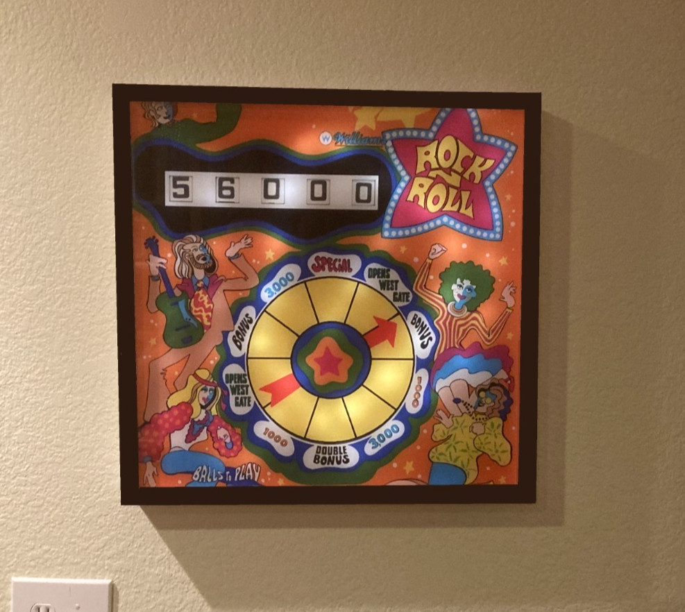 Pinball Wall Art - "Rock and Roll" - 1970 – LED Illuminated Arcade Decor