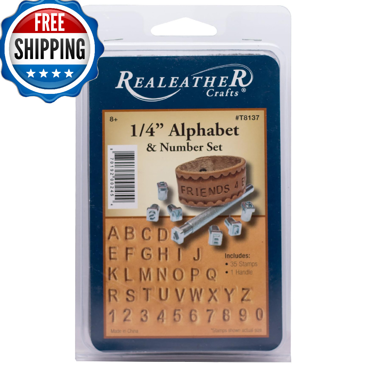 Realeather T8137 Leather Stamps Tool Set for Leather Crafting, Alphabet and Numb