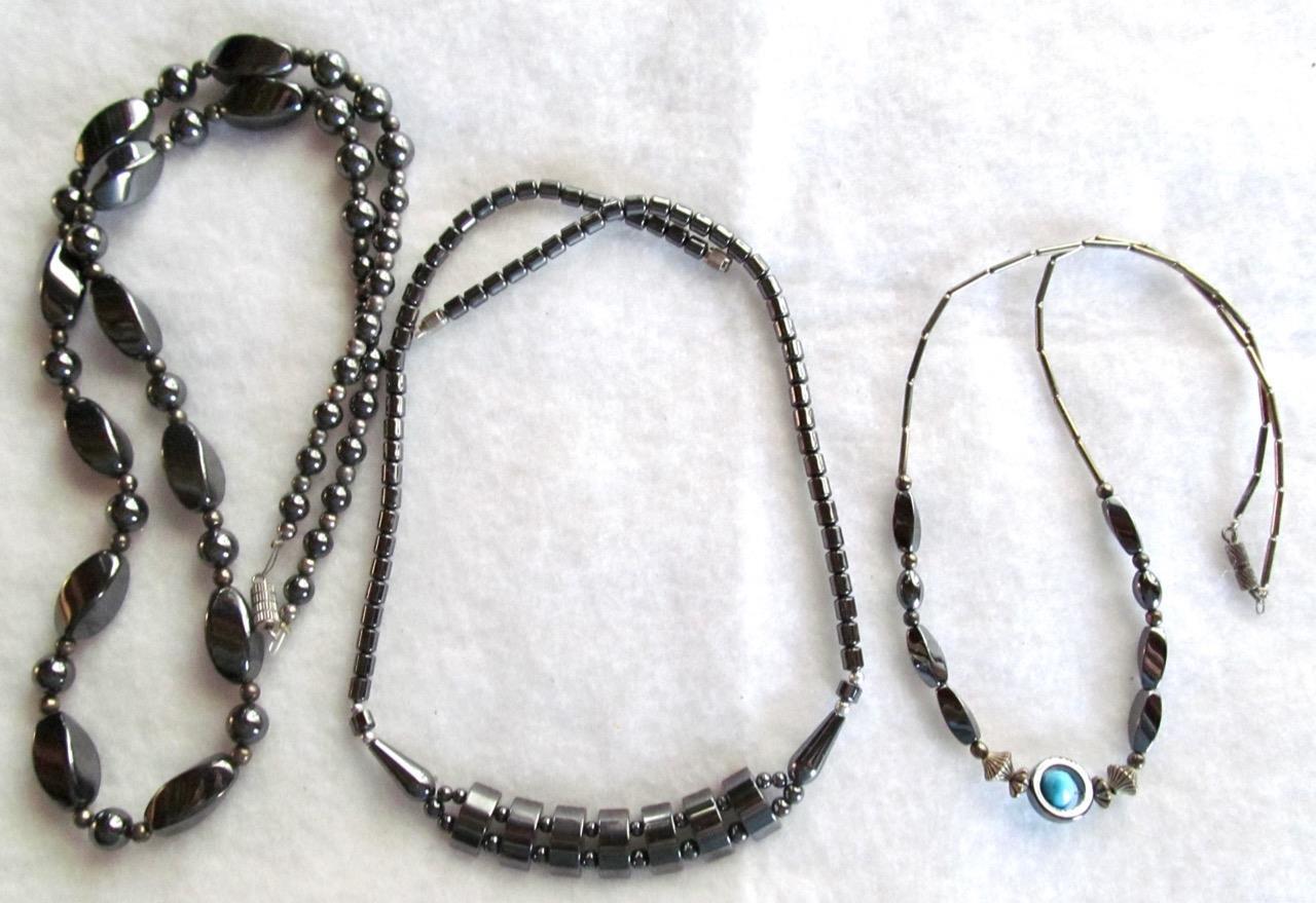 Vintage Lot of 3 Hematite Necklaces turquoise nugget 18-20” #37-13