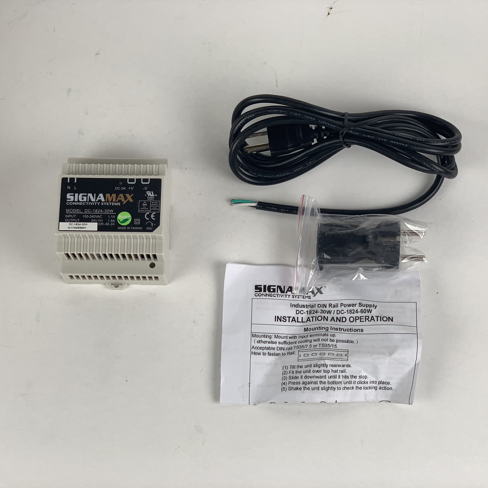 Signamax DC-1824-30W Industrial Power Supply 100-240v-ac 24v-dc 30w