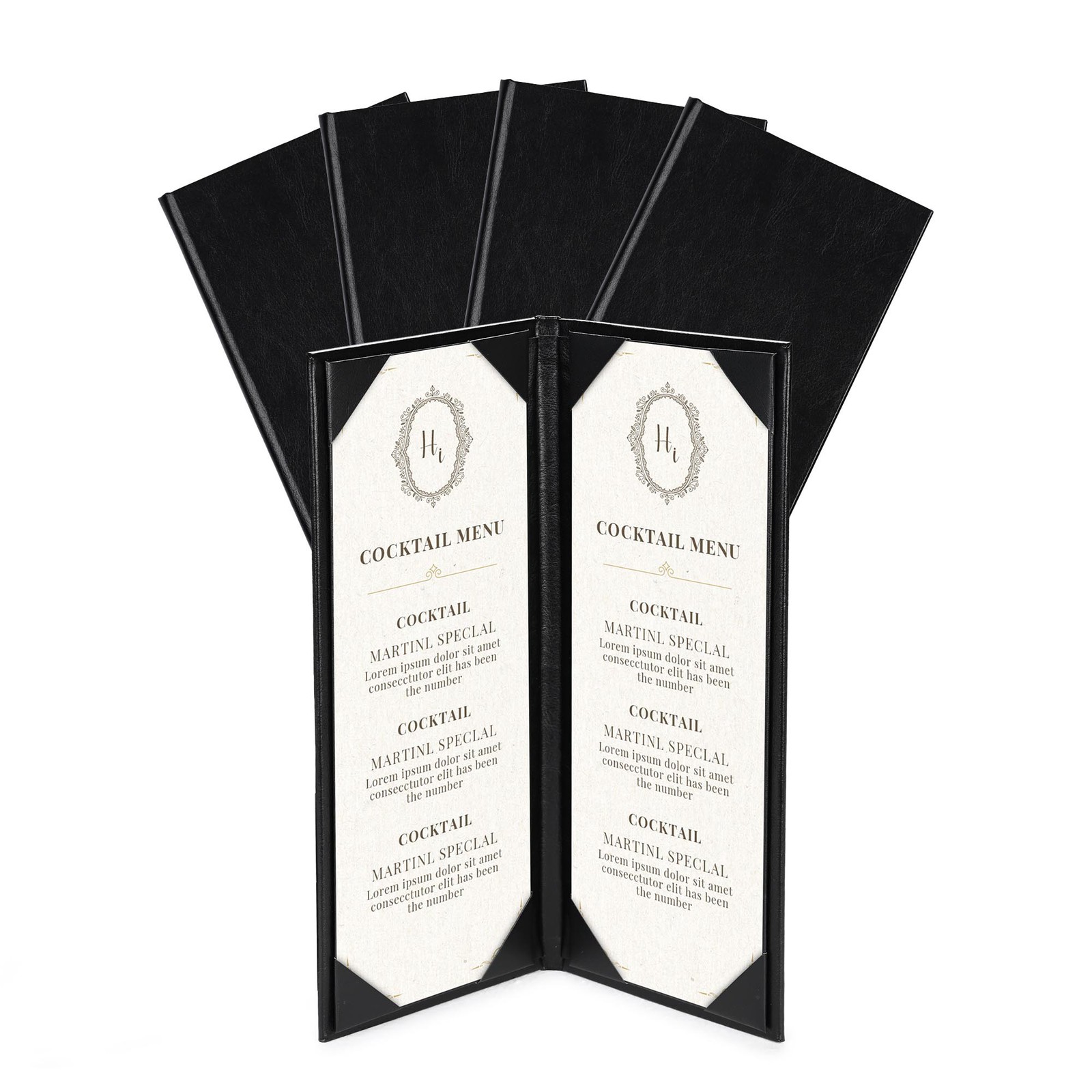 WeChef 5 Pack Menu Covers 4.25"x11" 2 View Angled Corners Wine List Restaurant