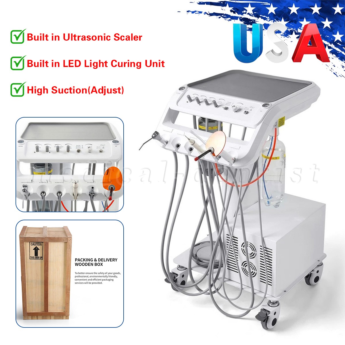SANDENT Portable Dental Delivery Unit Mobile Cart System Air Compressor 4-Hole