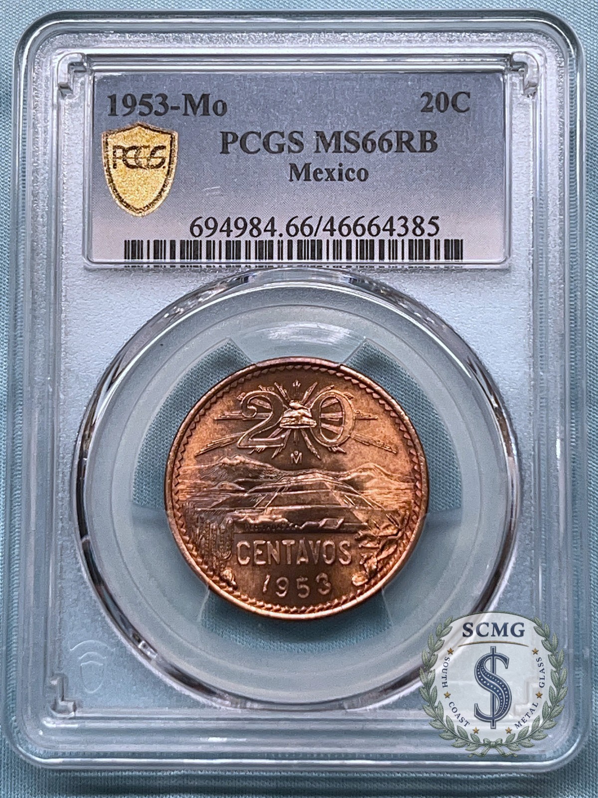1953-Mo Mexico 20 Centavos PCGS MS66RB KM#439 - Strong Red RB!!!