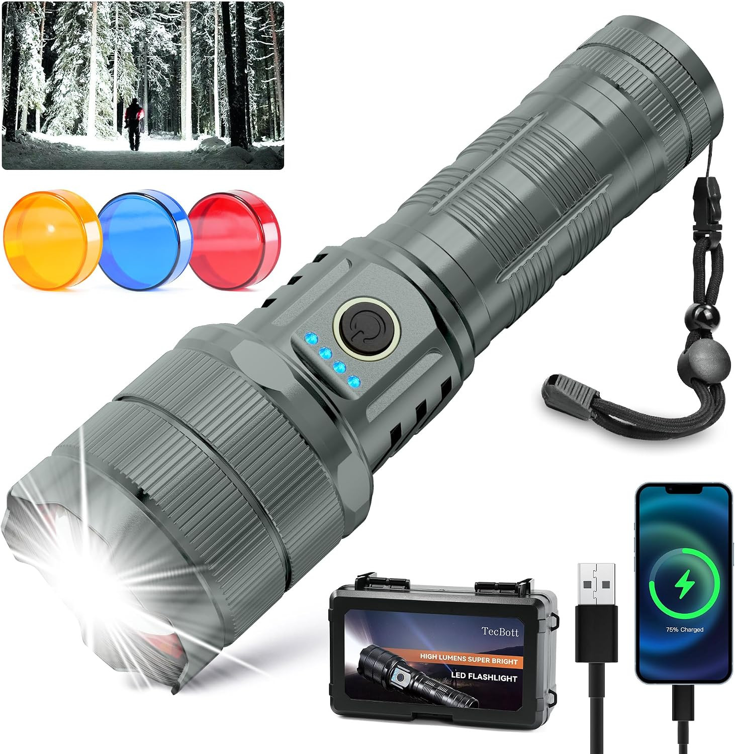 990000 High Lumens Flashlights LED Rechargeable Tactical Flashlight 5 Modes Zoom