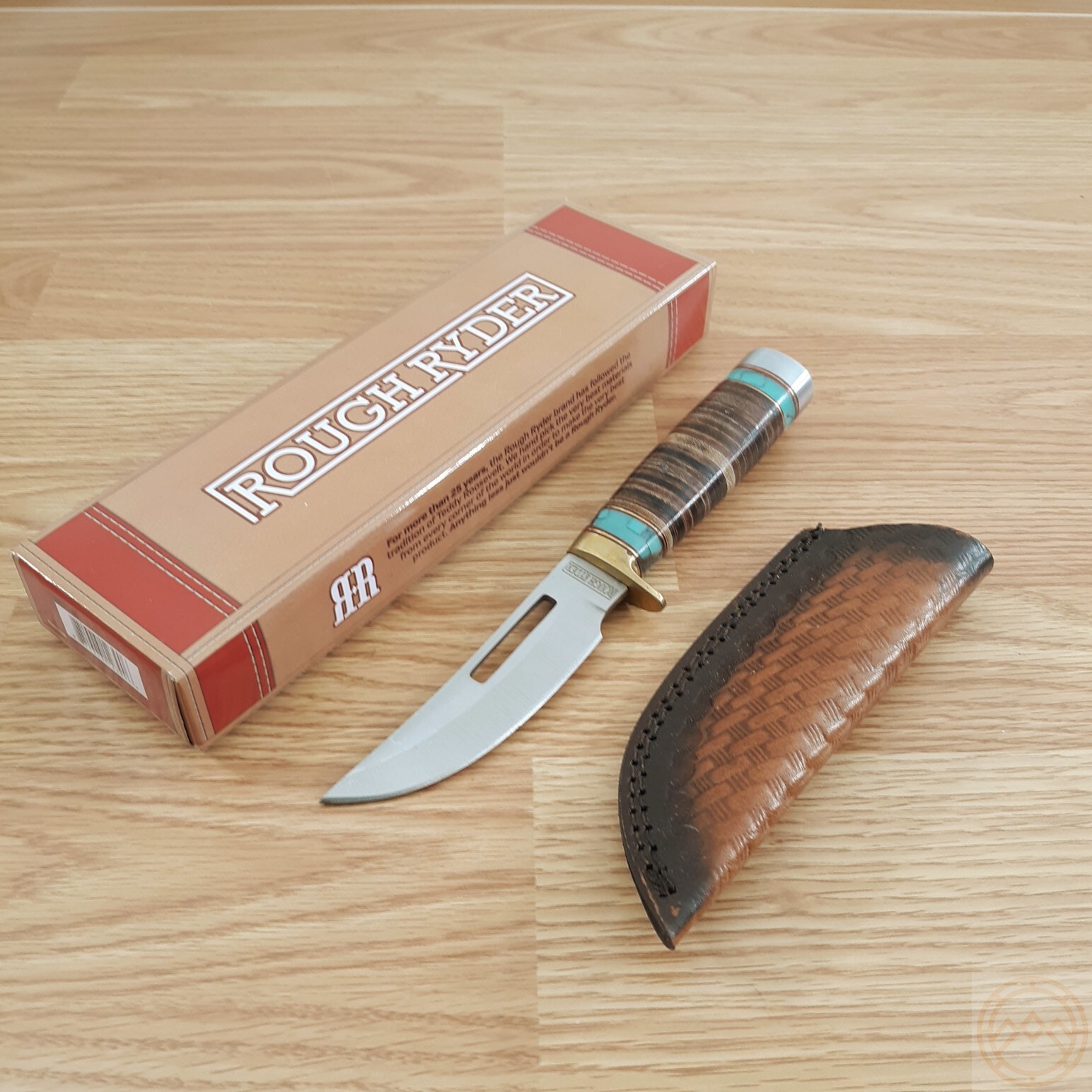 Rough Ryder Skinner Fixed Knife Stainless Full Blade Steel Dark Wood Handles