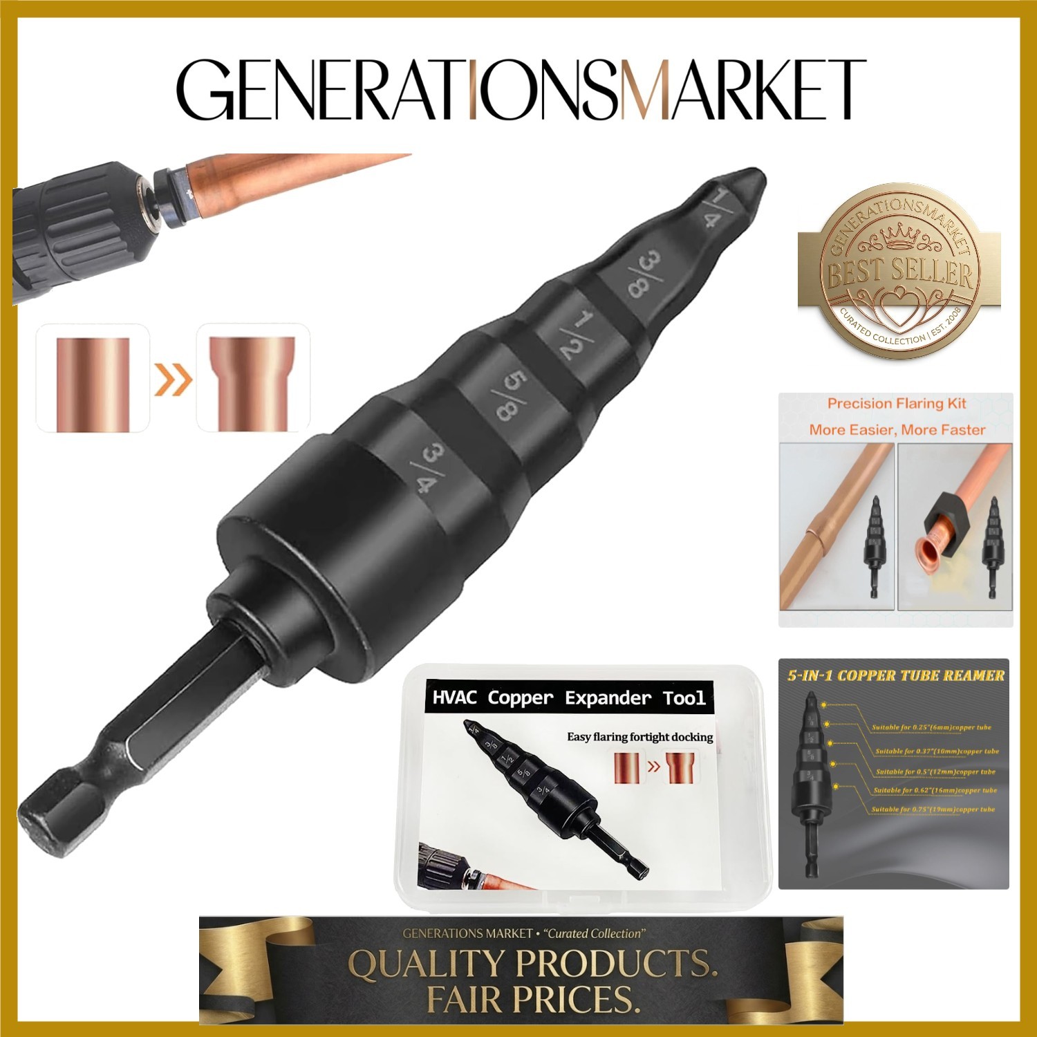 5 in 1 HVAC Repair Tool, Copper Pipe Expander Drill Bit Kit for Air Condition...